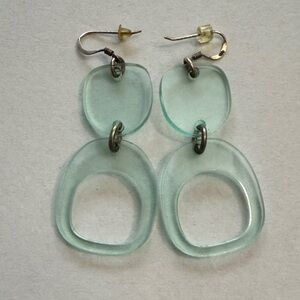 Inverted Ovoid Translucent Aqua Dangle Earrings